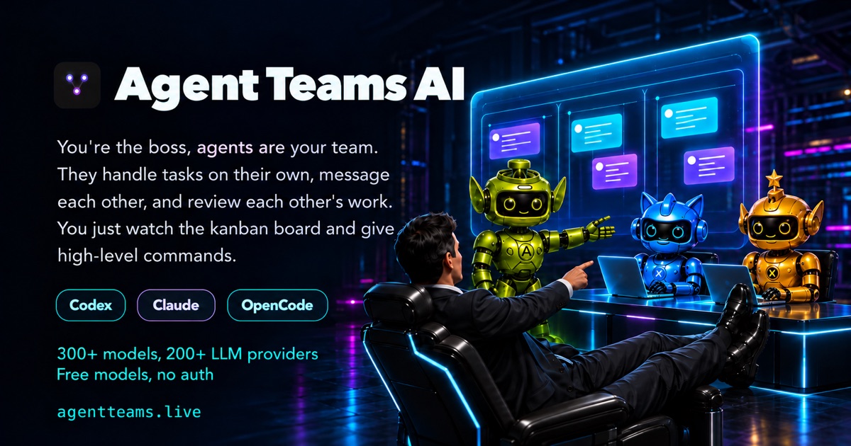 Agent Teams AI, AI agent workspace, as shown on its official site