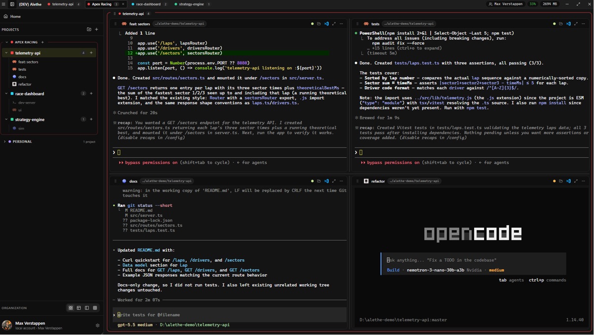 Alethe, AI agent workspace, as shown on its official site