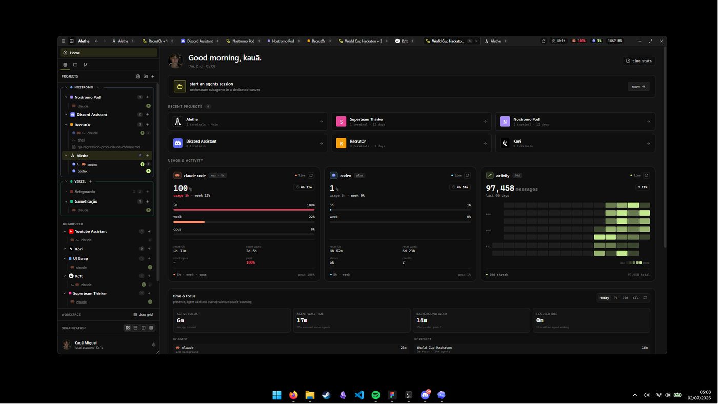 Screenshot of the Alethe AI agent workspace interface
