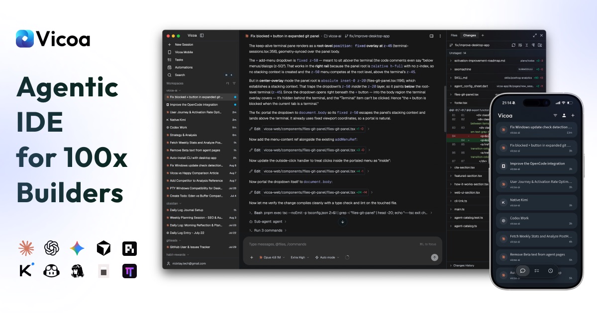 Vicoa, AI agent workspace, as shown on its official site
