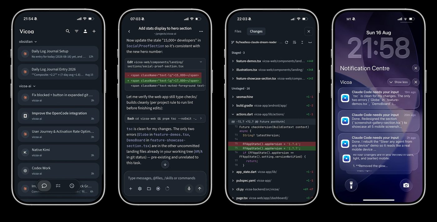 Screenshot of the Vicoa AI agent workspace interface, view 2